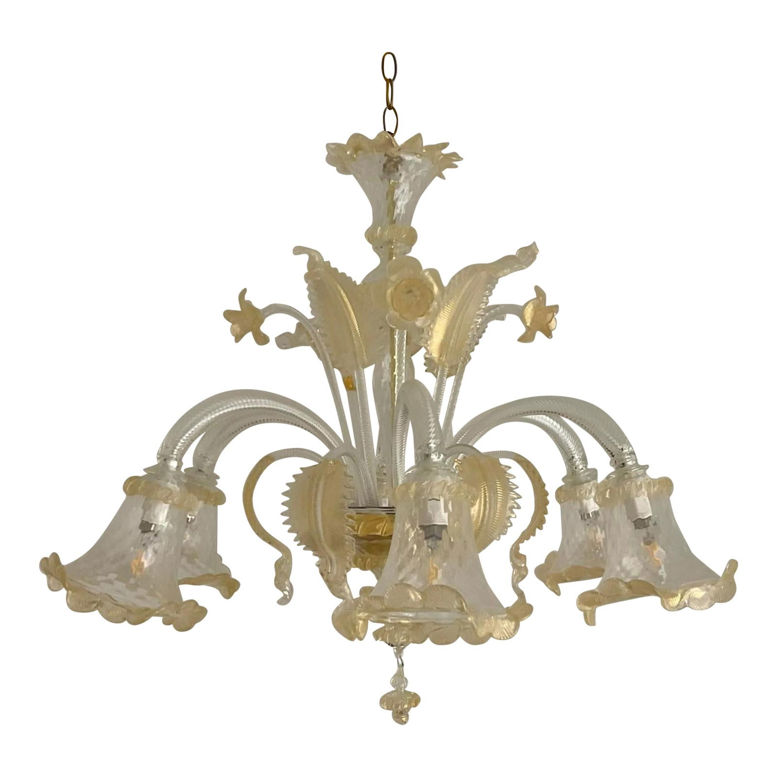 Vintage Murano Inspired Floral Glass Chandelier Light Yellow Art Glass (1 of 8)