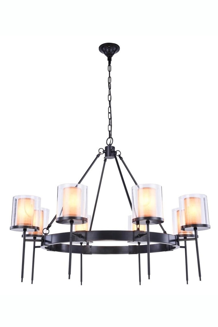 Elegant Bradford 8-Light Bronze Chandelier with Glass Shades 45in: Elegant Bradford 8-Light Bronze Chandelier with Glass Shades 45in Illuminate your space with this stunning large chandelier light fixture, featuring a beautiful bronze color frame and clear glass shad