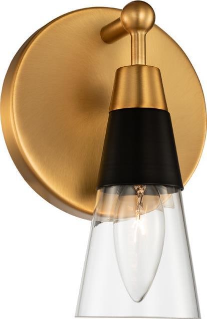 Kalco Ponti 1-Light Matte Black Bath Light with Brass Accents: Kalco Ponti 1-Light Matte Black Bath Light with Brass Accents Illuminate your space with this stylish Ponti Modern Bath Light Fixture, expertly crafted in a vintage-inspired design. Perfect for adding