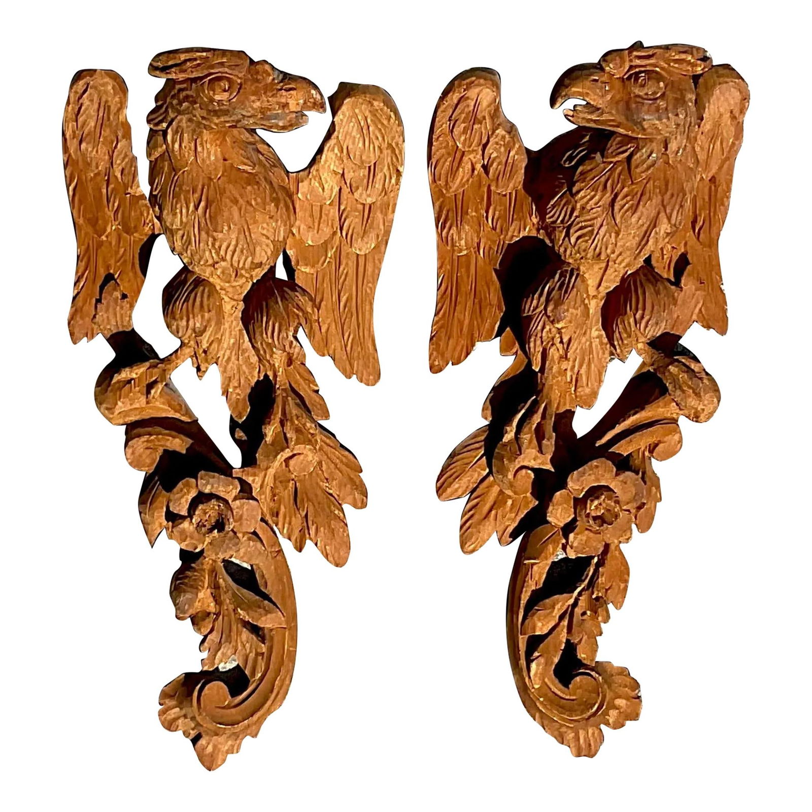 Vintage Boho Set of 2 Carved Wall Mount Phoenix Decor (1 of 6)
