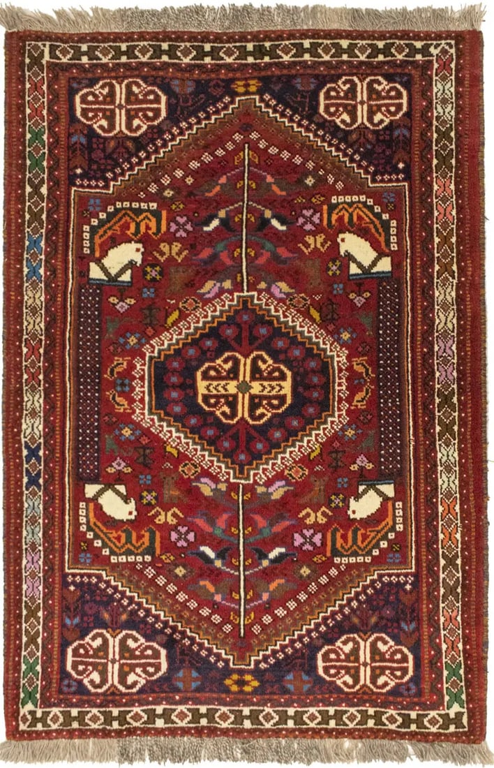Hand-Knotted Wool Oriental Rug Tribal Design 3'6 x 5'1 Eco-Friendly (1 of 14)