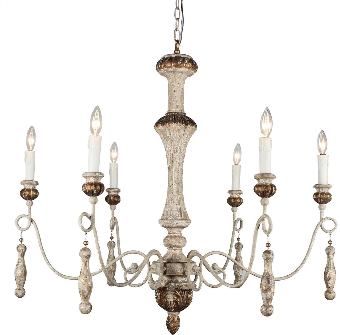Terracotta Elenore Vintage Style Bowl Chandelier 6-Light Washed White (1 of 1)