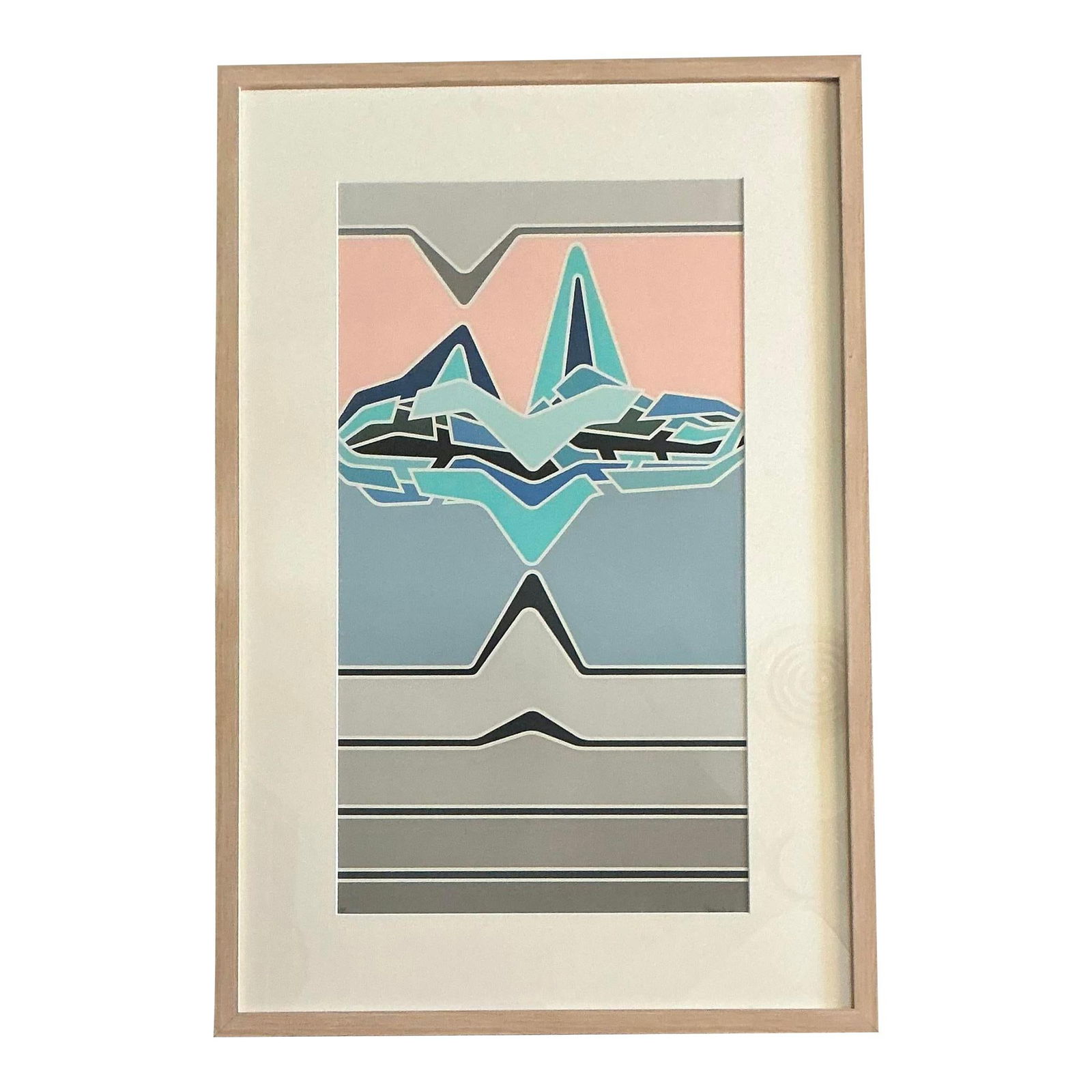 Vintage 1980s Signed Abstract Lithograph Art 27.5 x 41.5 in Baby Blue (1 of 6)
