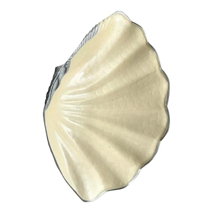 Vintage Julia Knight Enameled Aluminum Giant Clam Shell 25.25 x 15.75 Gray (1 of 8)