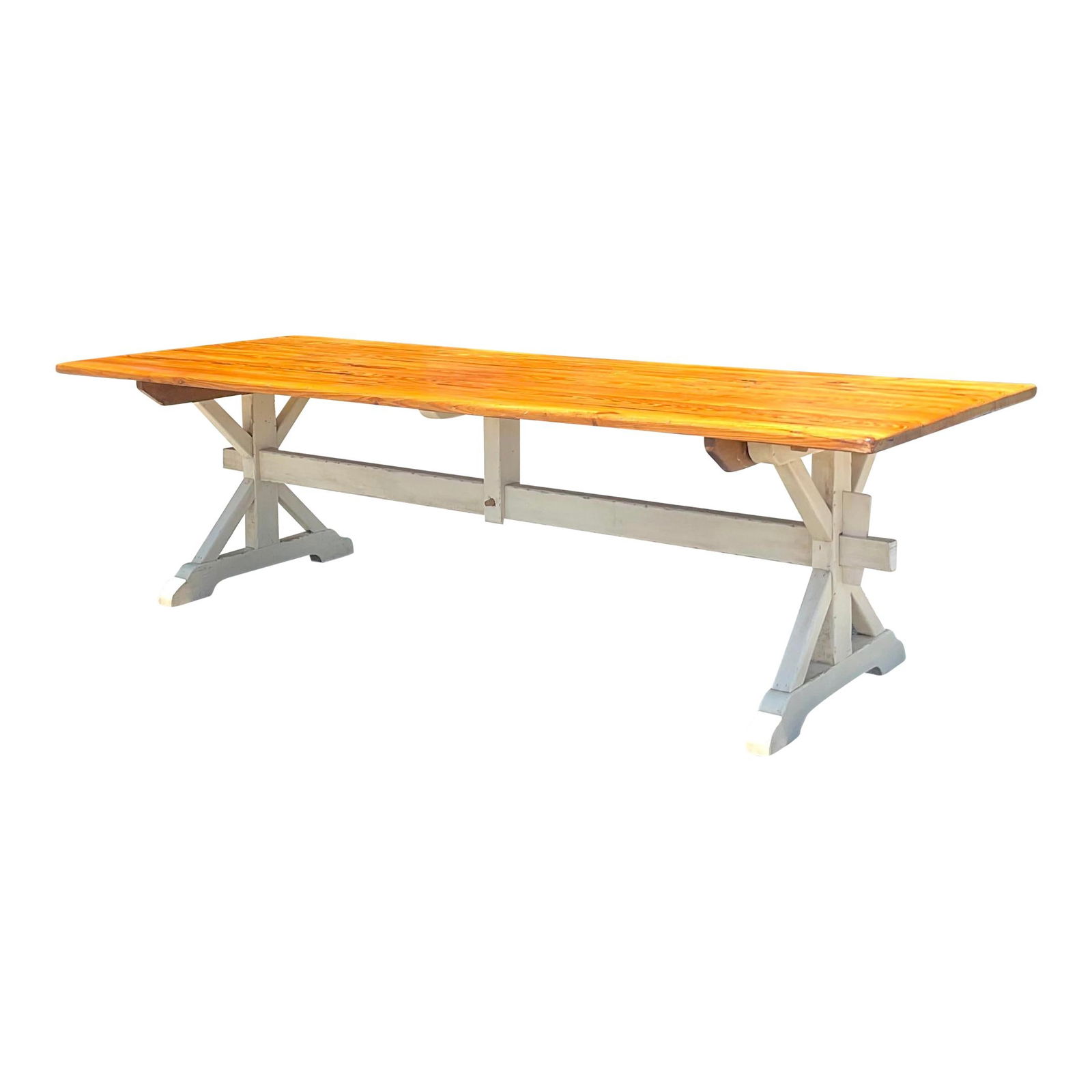 Vintage Boho Trestle Plank Farm Table 108 x 40.5 in Wood Camel Color (1 of 8)