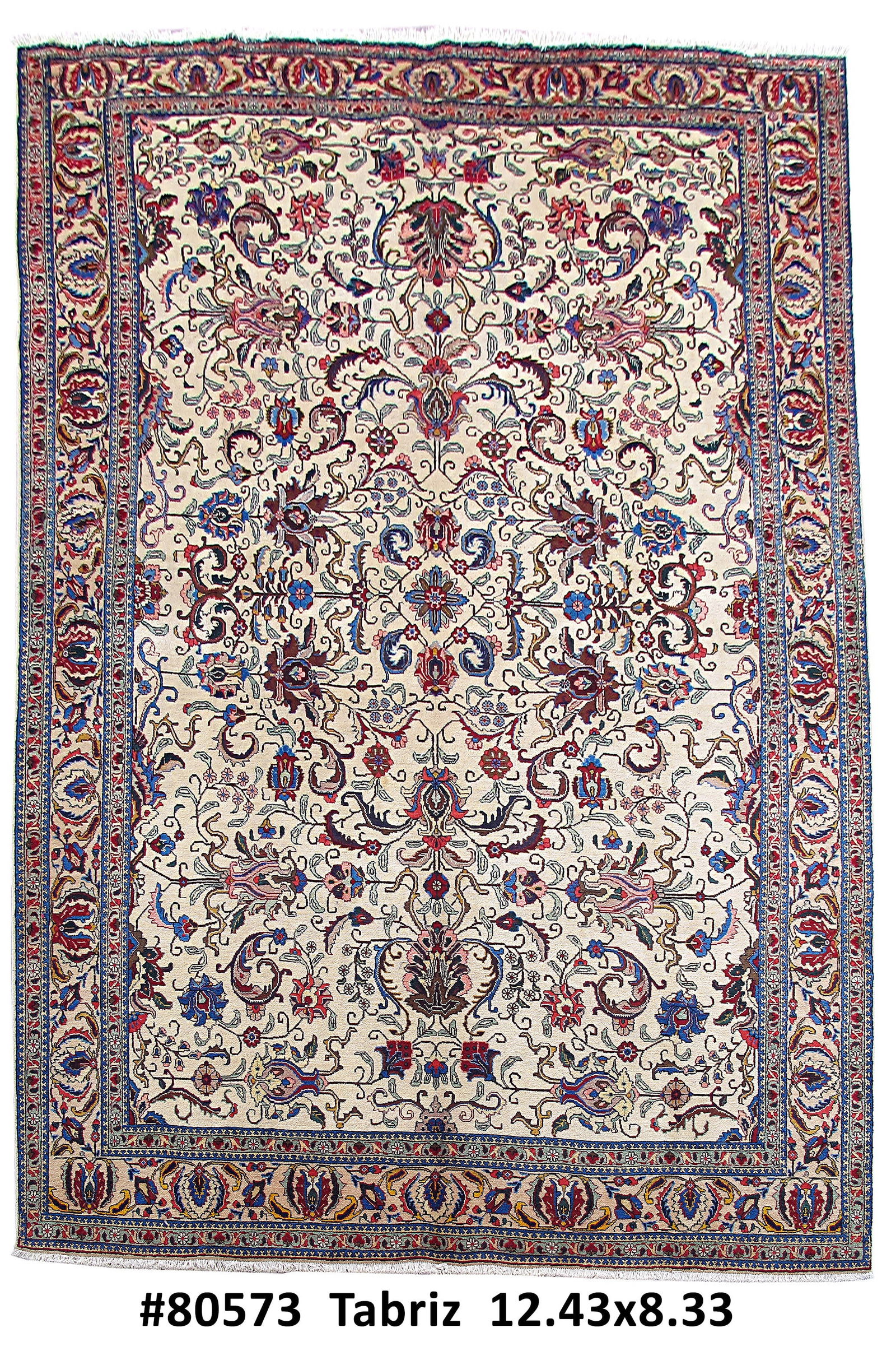 Persian Tabriz Rug 8'4 x 12'5 Ivory All Over Pattern (1 of 6)