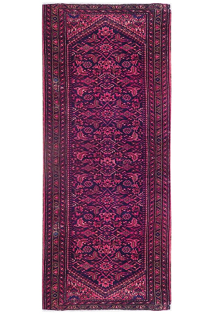 3'8 x 9'5 Red Pink Semi-Antique Persian Herati Runner Handmade Wool (1 of 6)