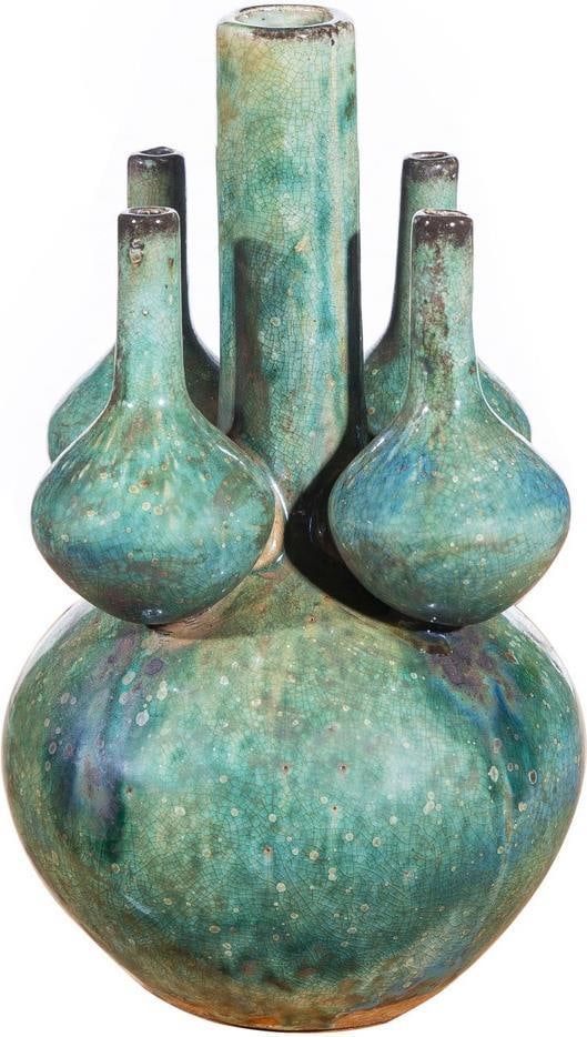 Handcrafted Rustic Green Ceramic Globe Vase 9H 6W 6D (1 of 3)