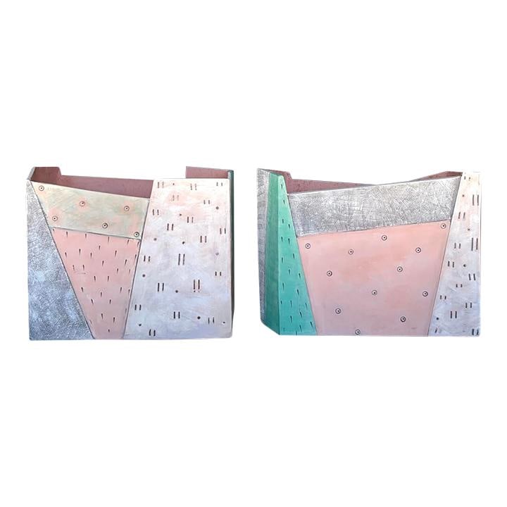 Pair of Vintage Post Modern Ceramic Vases in Celadon (1 of 10)