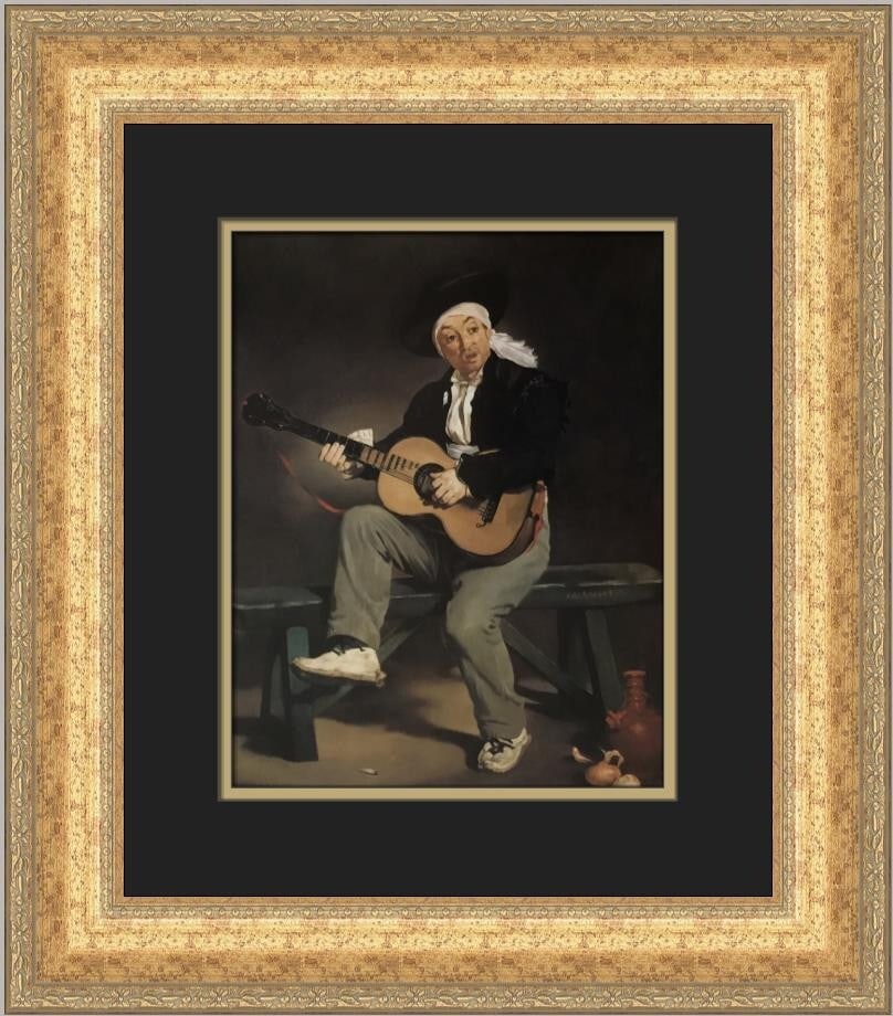 Edouard Manet The Spanish Singer Custom Framed Art Print 20 x 17: Edouard Manet The Spanish Singer Custom Framed Art Print 20 x 17 This exquisite custom framed print features Edouard Manet's renowned artwork, "The Spanish Singer." The piece measures 20 in. in height