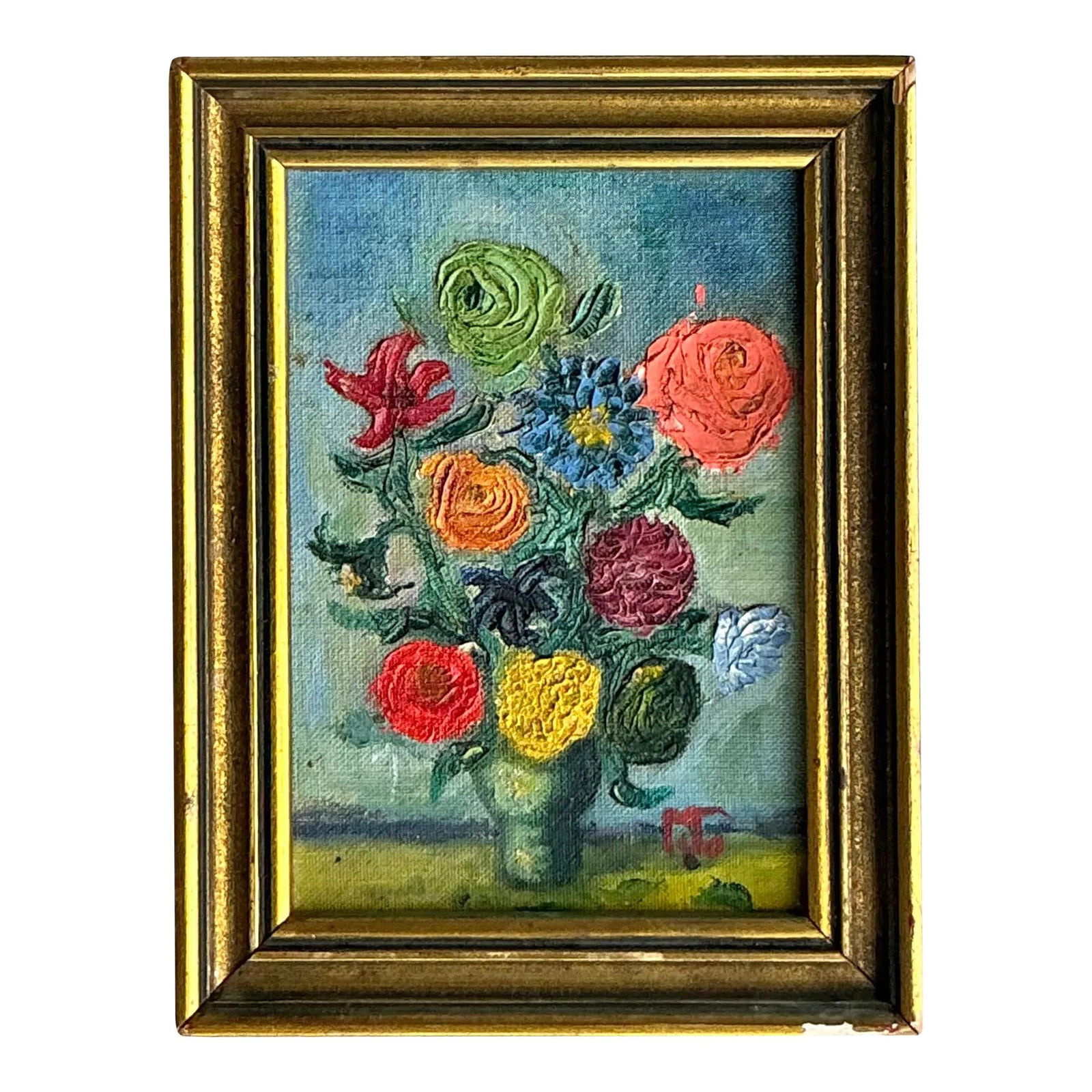 Vintage Boho Floral Oil Painting in Gold Frame 6.5x8.5 (1 of 6)