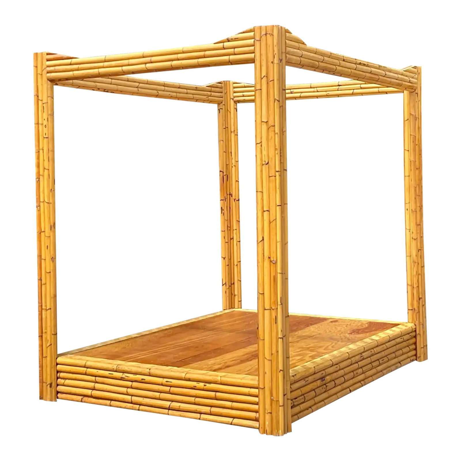 Vintage Coastal Bamboo Full Canopy Bed Tropical Charm 80.25x64.25 (1 of 10)