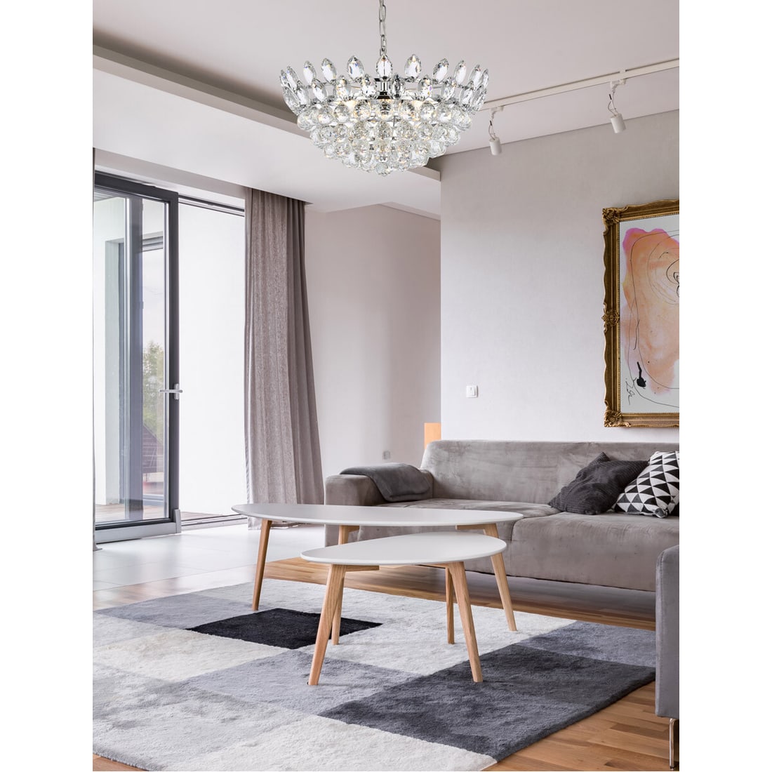 Emilia 5-Light Royal Cut Crystal Pendant Chandelier in Chrome 20 Inch: Emilia 5-Light Royal Cut Crystal Pendant Chandelier in Chrome 20 Inch This Emilia 5-light pendant chandelier features a modern French Empire design with a polished chrome finish and royal cut clear cr