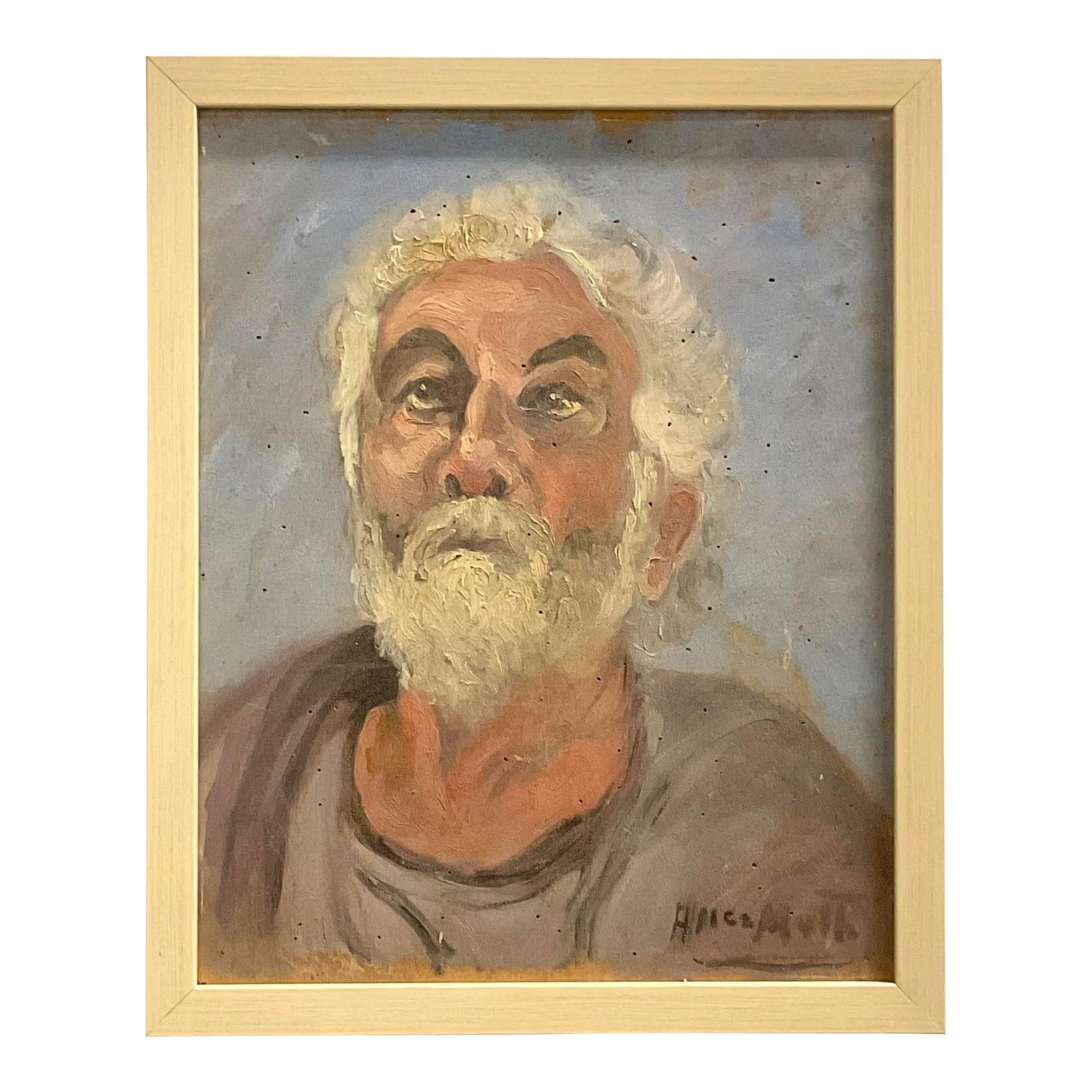 Vintage Boho Signed Oil Portrait of Older Man 16.25x20.25 (1 of 8)
