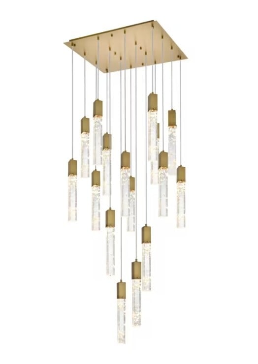 Elegant 16-Light Satin Gold Crystal Chandelier Aurora 30in Pendant: Elegant 16-Light Satin Gold Crystal Chandelier Aurora 30in Pendant Elevate your living space with this stunning Crystal Chandelier Light Fixture. Finished in elegant satin gold, this large pendant cha