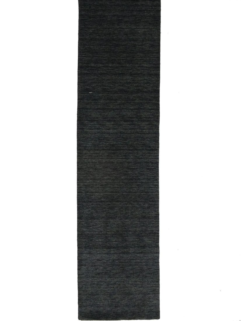 Hand-Loomed Charcoal Gabbeh Wool Runner Rug 2'6 x 9'11 Modern Solid Design (1 of 12)