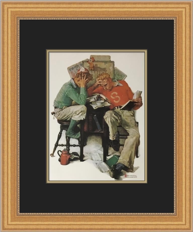 Norman Rockwell Cramming Custom Framed Portrait Print 1975 (1 of 2)