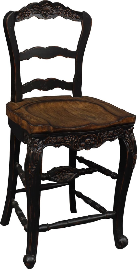 Country French Carved Solid Wood Counter Stool Antiqued Finish (1 of 8)