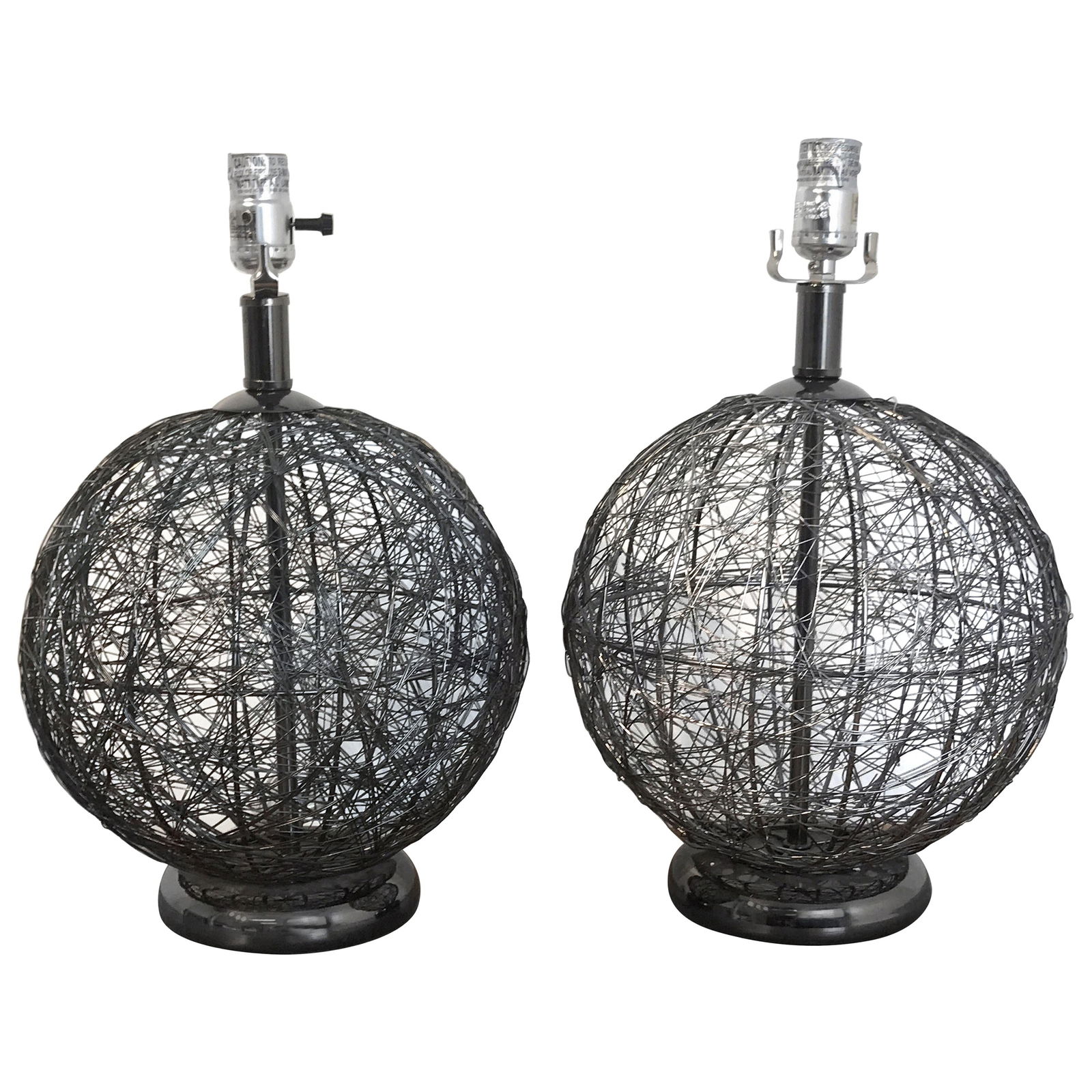Set of 2 Mid-Century Modern Gun Metal Sphere Lamps (1 of 7)