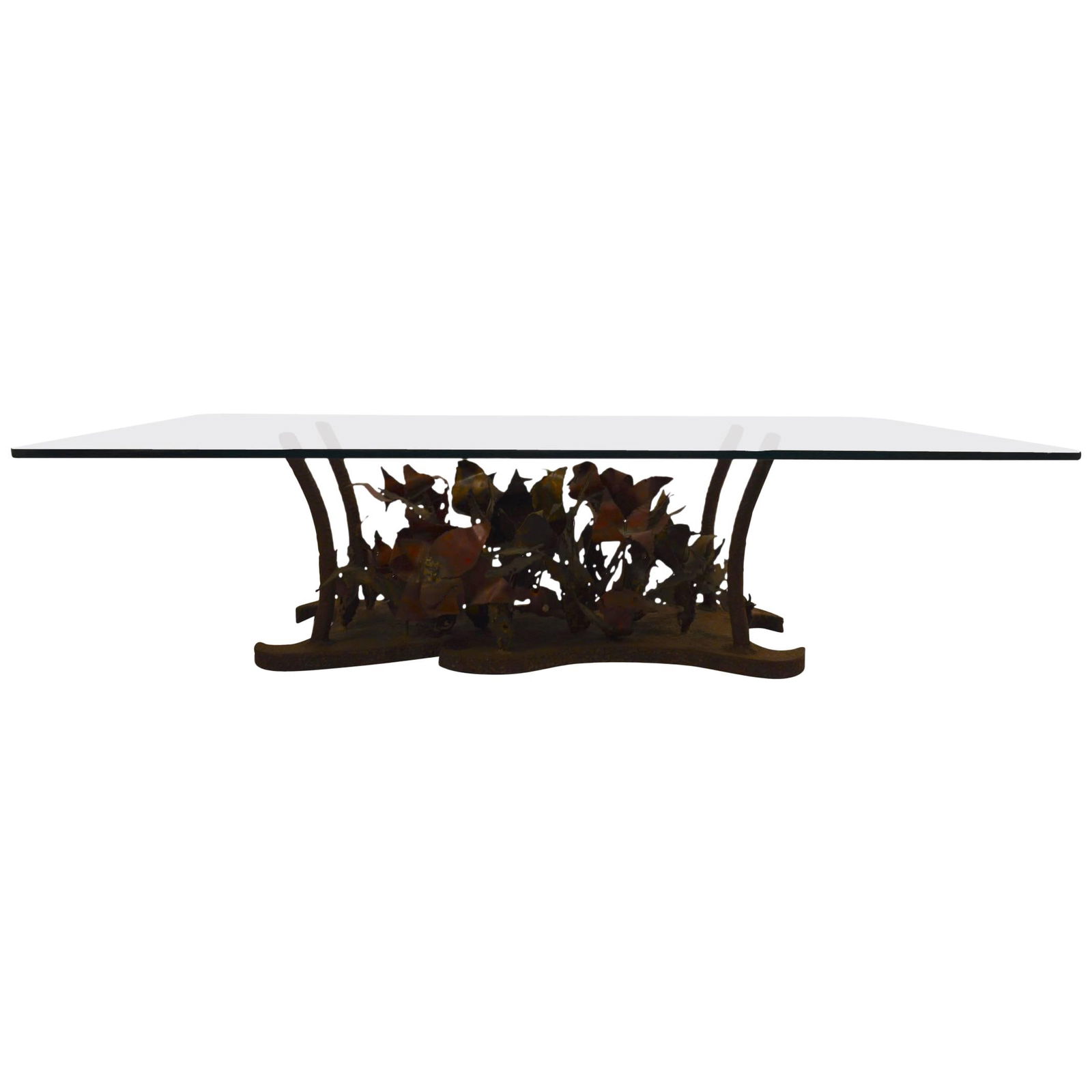 Silas Seandel Brutalist Coffee Table Polychrome Brass Glass Top (1 of 10)