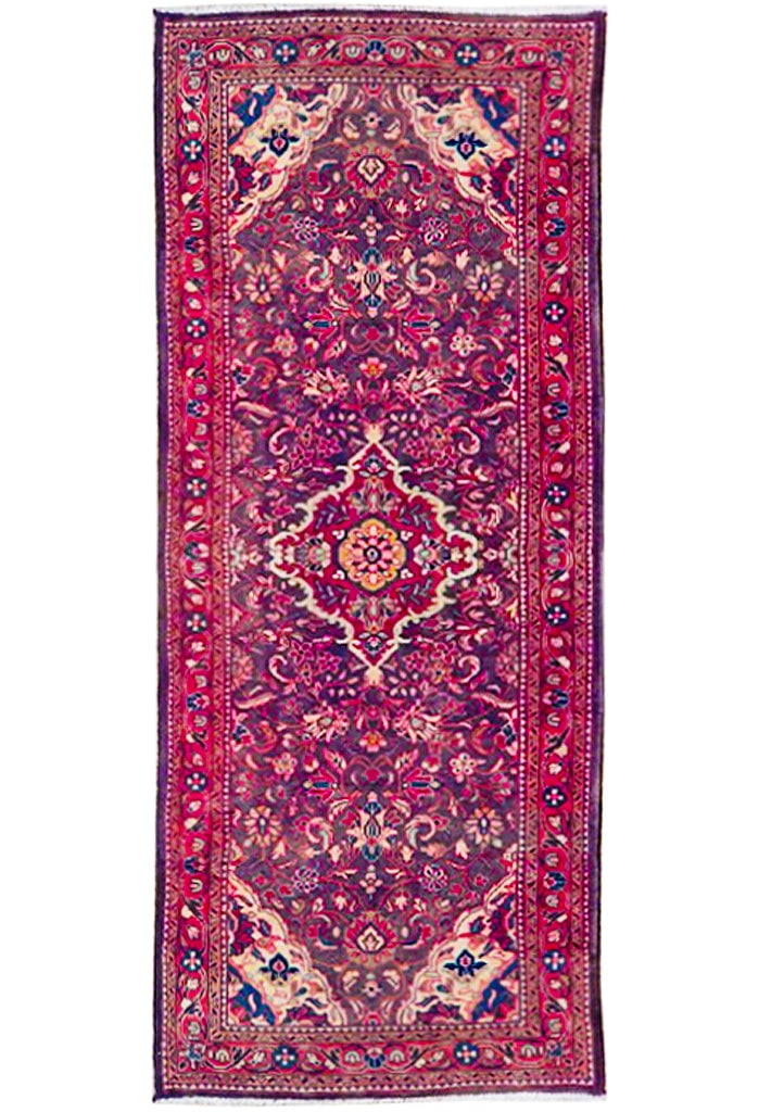 Wine Red Semi-Antique Persian Hamadan Runner 3.7 x 10.7 ft Handwoven Artistry (1 of 5)