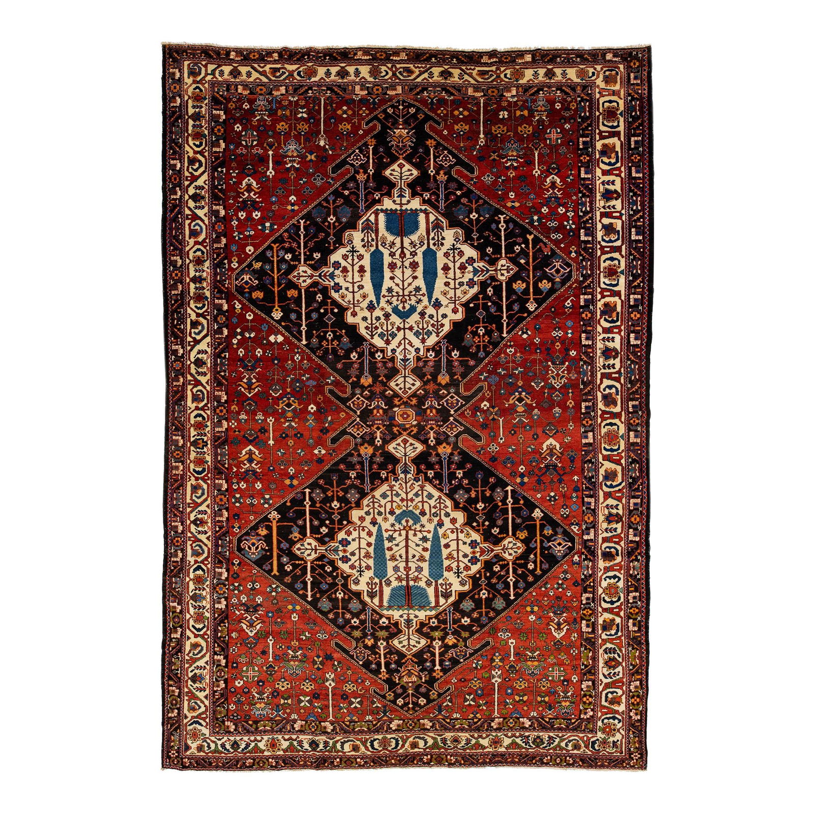 1900s Red Bakhtiari Handmade Wool Rug Tribal Design 11'3 x 17' (1 of 7)