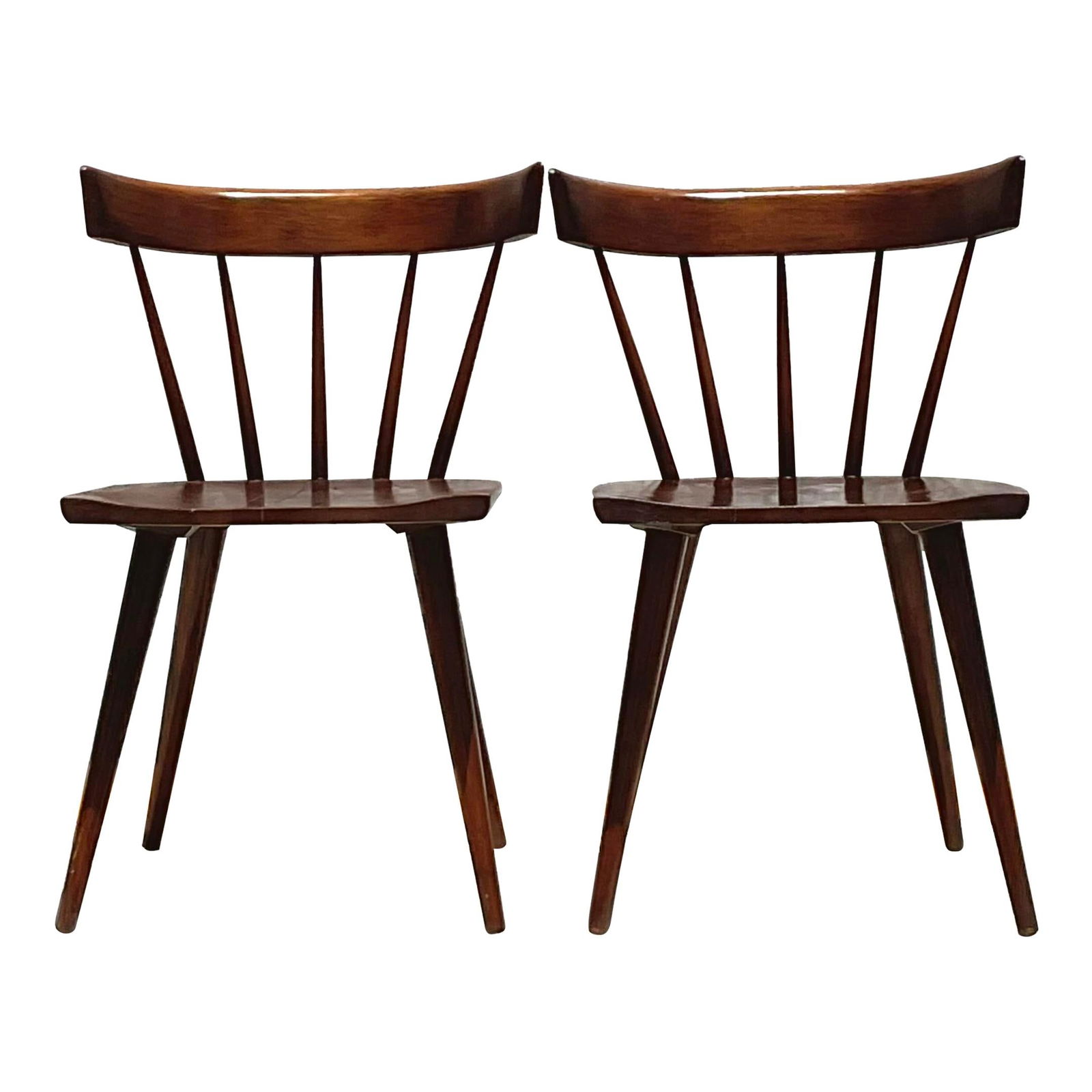 Mid Century Modern Spindle Back Dining Chairs Set of 2 Paul McCobb Inspired Brown Wood (1 of 8)