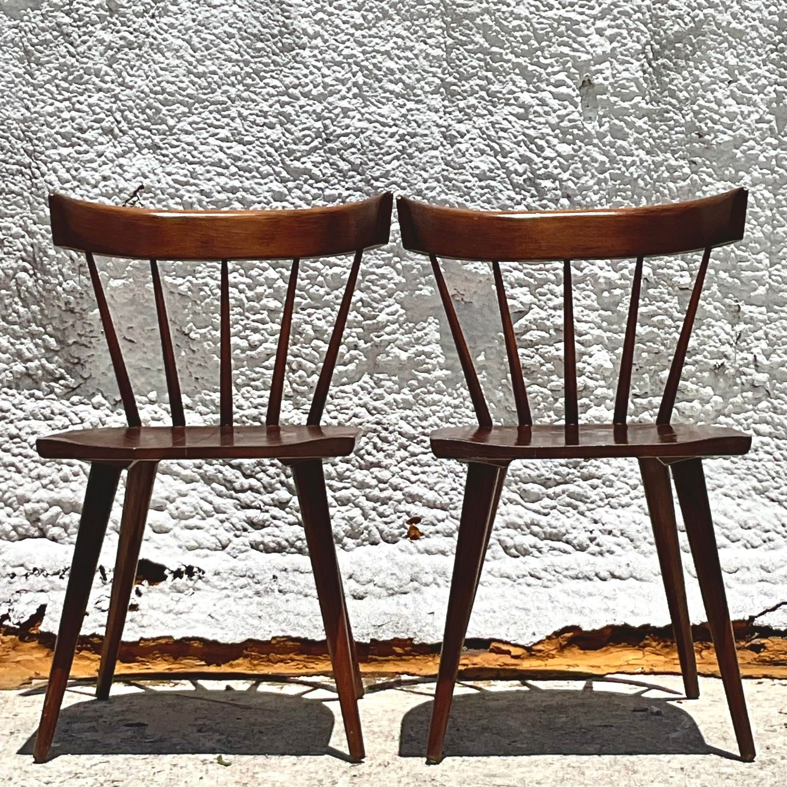 Mid Century Modern Spindle Back Dining Chairs Set of 2 Paul McCobb Inspired Brown Wood - 2