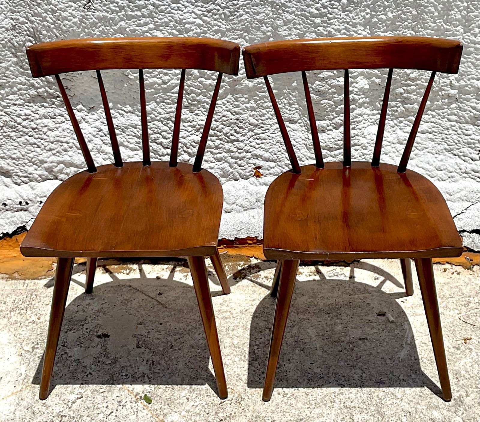 Mid Century Modern Spindle Back Dining Chairs Set of 2 Paul McCobb Inspired Brown Wood - 3