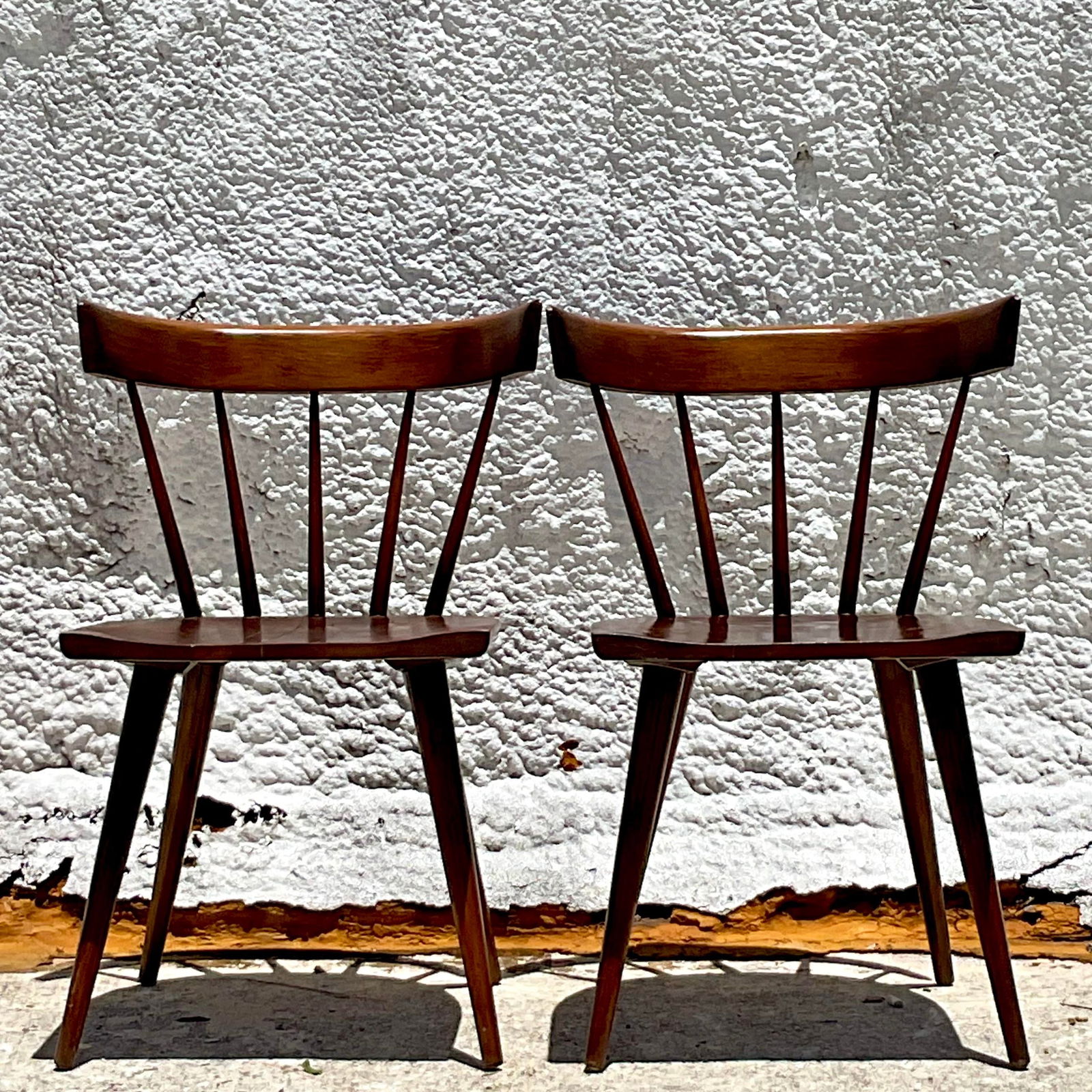 Mid Century Modern Spindle Back Dining Chairs Set of 2 Paul McCobb Inspired Brown Wood - 4