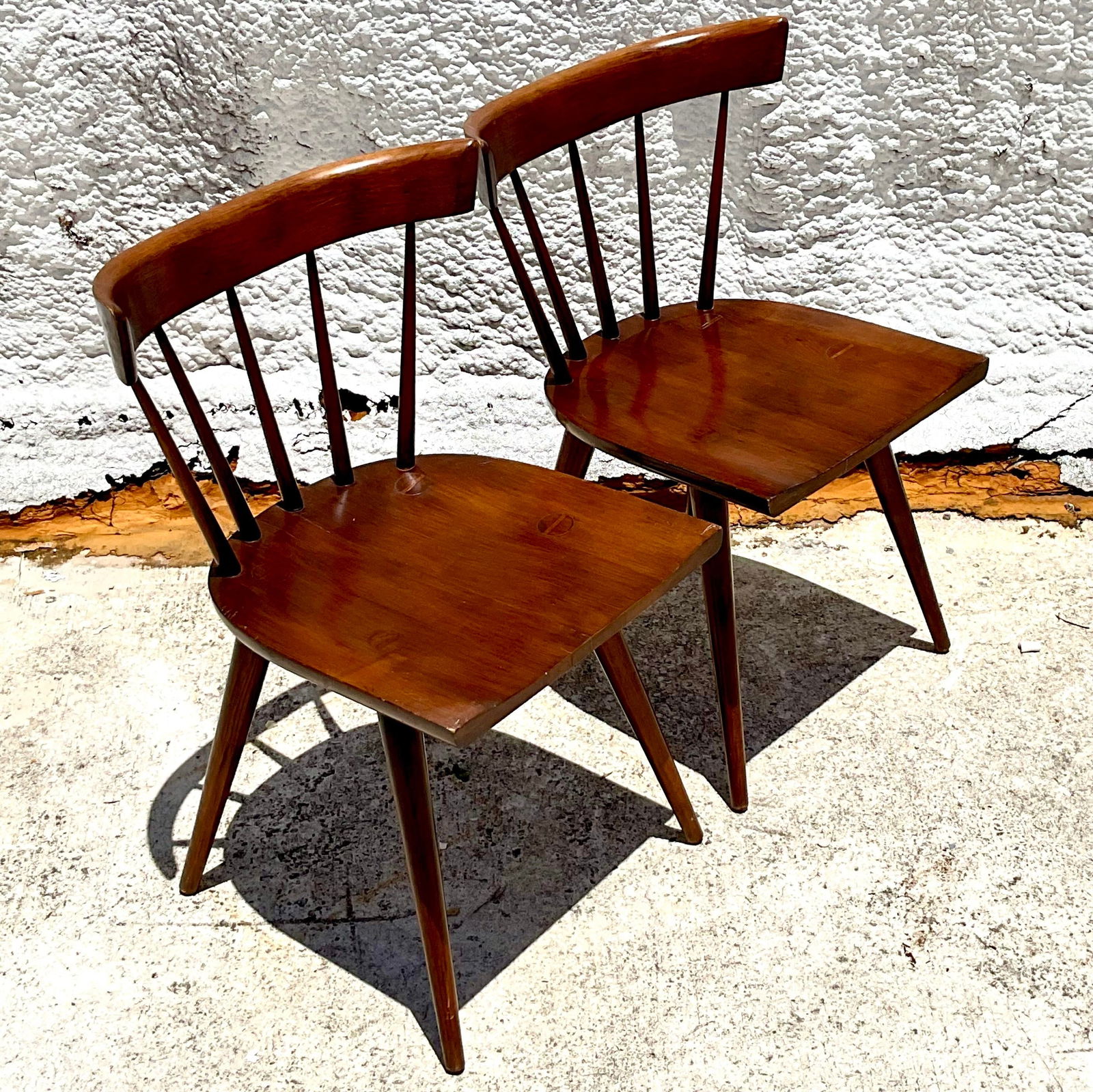 Mid Century Modern Spindle Back Dining Chairs Set of 2 Paul McCobb Inspired Brown Wood - 5