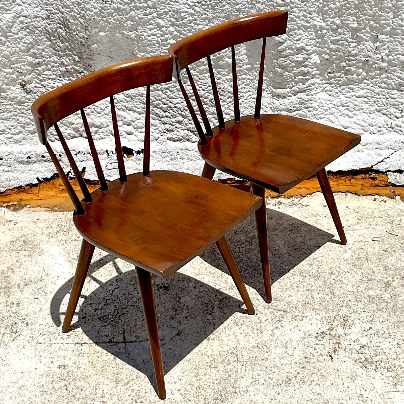 Mid Century Modern Spindle Back Dining Chairs Set of 2 Paul McCobb Inspired Brown Wood - 6