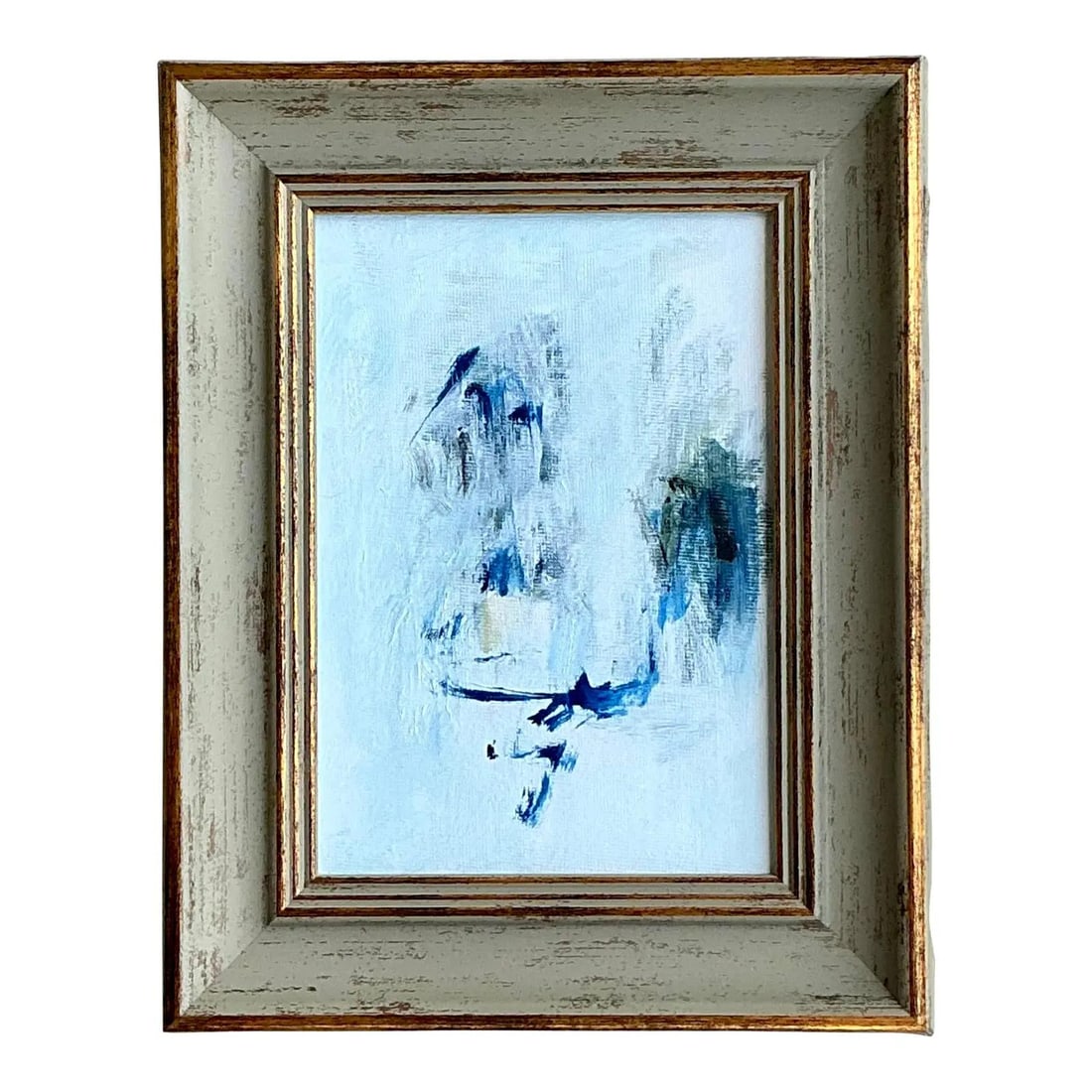 Vintage Boho Abstract Oil Painting in Distressed Frame 9.75x7.75: Vintage Boho Abstract Oil Painting in Distressed Frame 9.75x7.75 Transform your space with this captivating Vintage Boho Abstract Oil on Board. This unique artwork showcases the spontaneity of