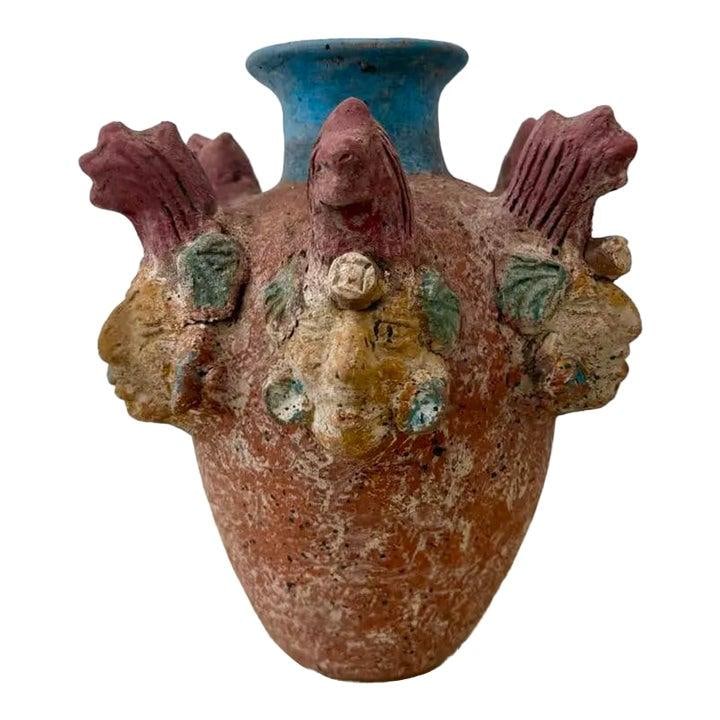 Vintage Boho Terracotta Face Vase Unique Sculpted Design (1 of 5)
