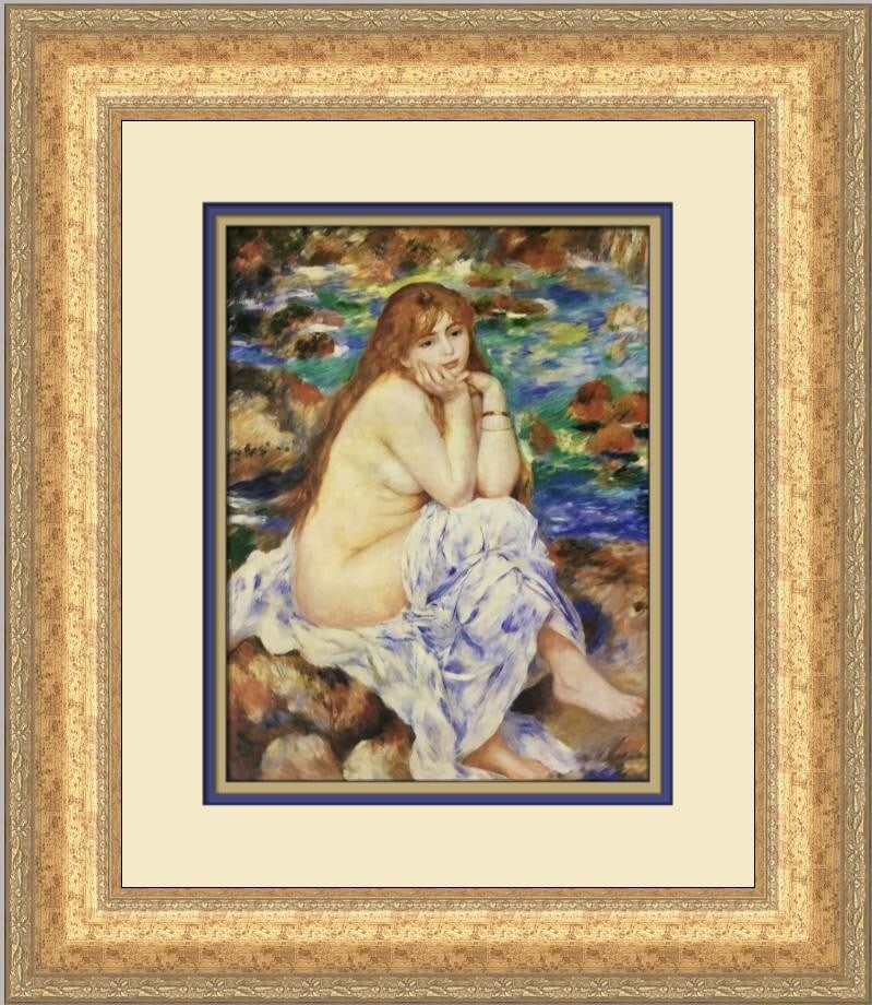 Pierre-Auguste Renoir Seated Bather Custom Framed Print 19 x 17 Art: Pierre-Auguste Renoir Seated Bather Custom Framed Print 19 x 17 Art This captivating custom framed print features Pierre-Auguste Renoir's masterpiece "Seated Bather," showcasing a nude figure in a ser