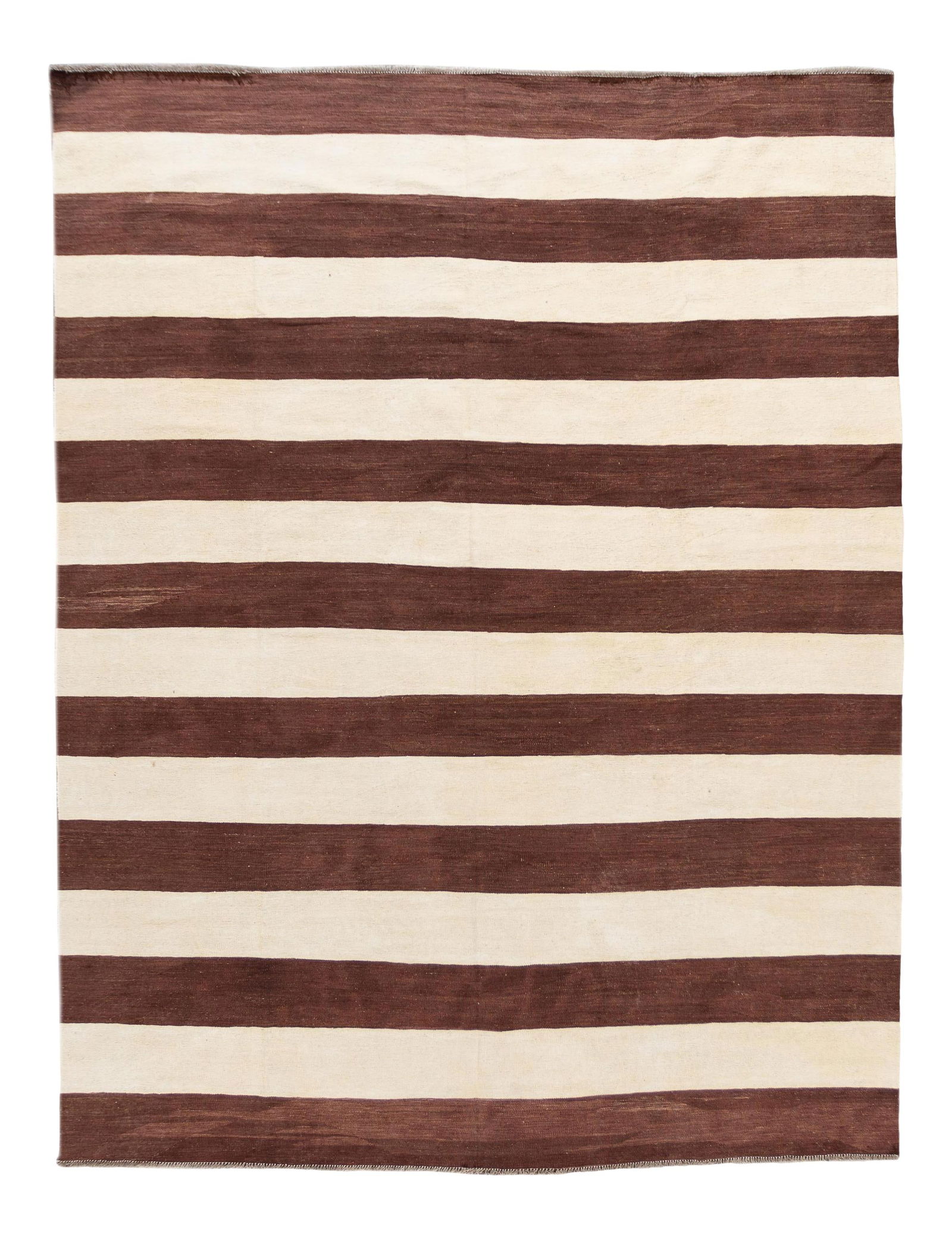 Contemporary Hand-Knotted Kilim Wool Rug Ivory Brown Stripes 9'2 x 11'10 (1 of 10)