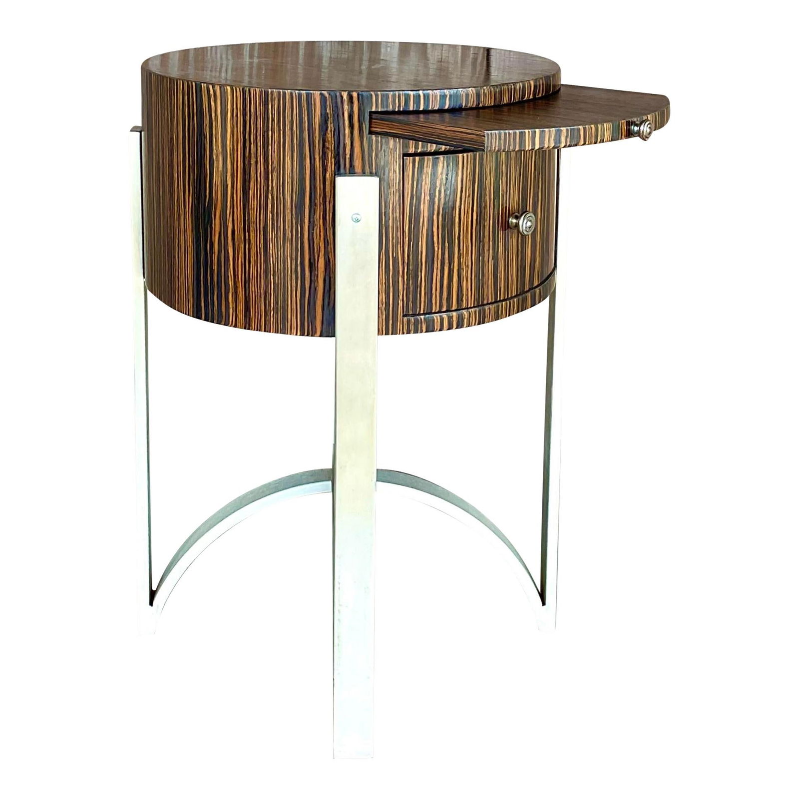 Vintage Michael Berman Zebra Wood Side Table with Chrome Pedestal (1 of 10)