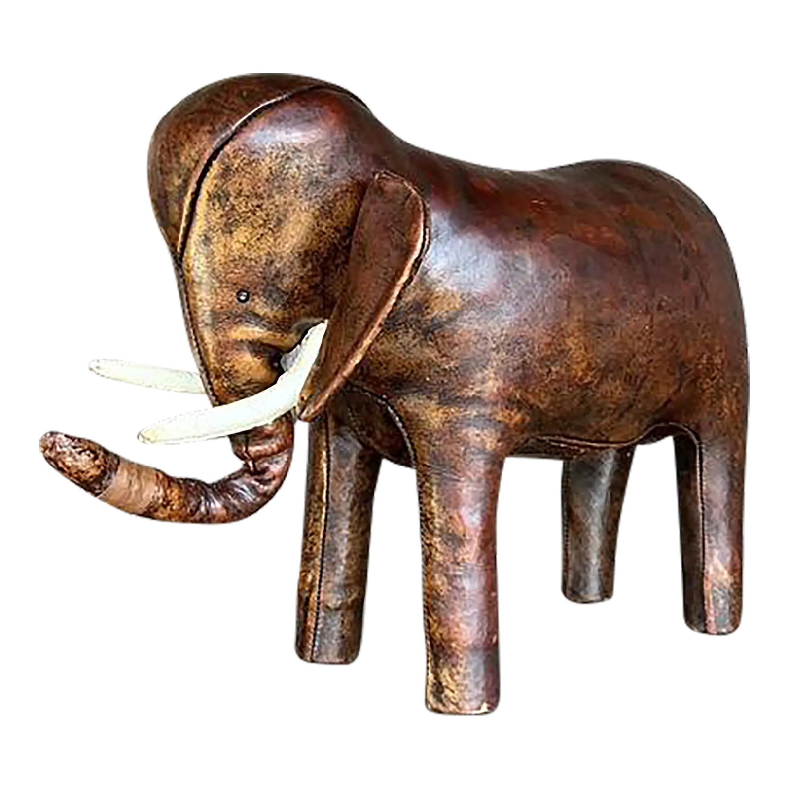 Vintage Leather Elephant Footstool in Boho Style After Omersa (1 of 10)