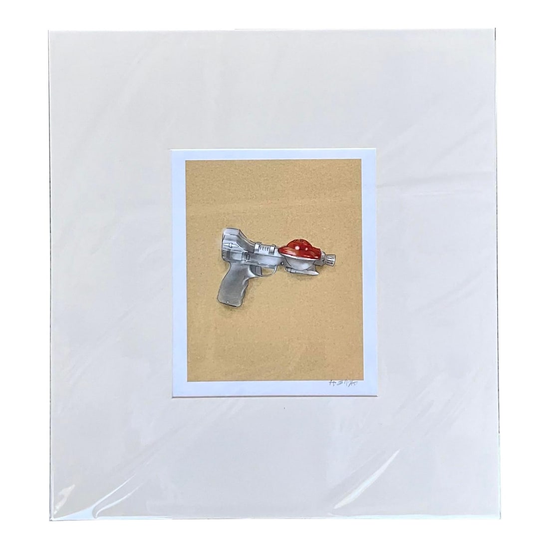 Contemporary Hand Signed Print Space Age Water Pistol Ecru 18x20: Contemporary Hand Signed Print Space Age Water Pistol Ecru 18x20 This unique hand-signed original print features a striking depiction of a space age water pistol, perfect for adding a futuristic