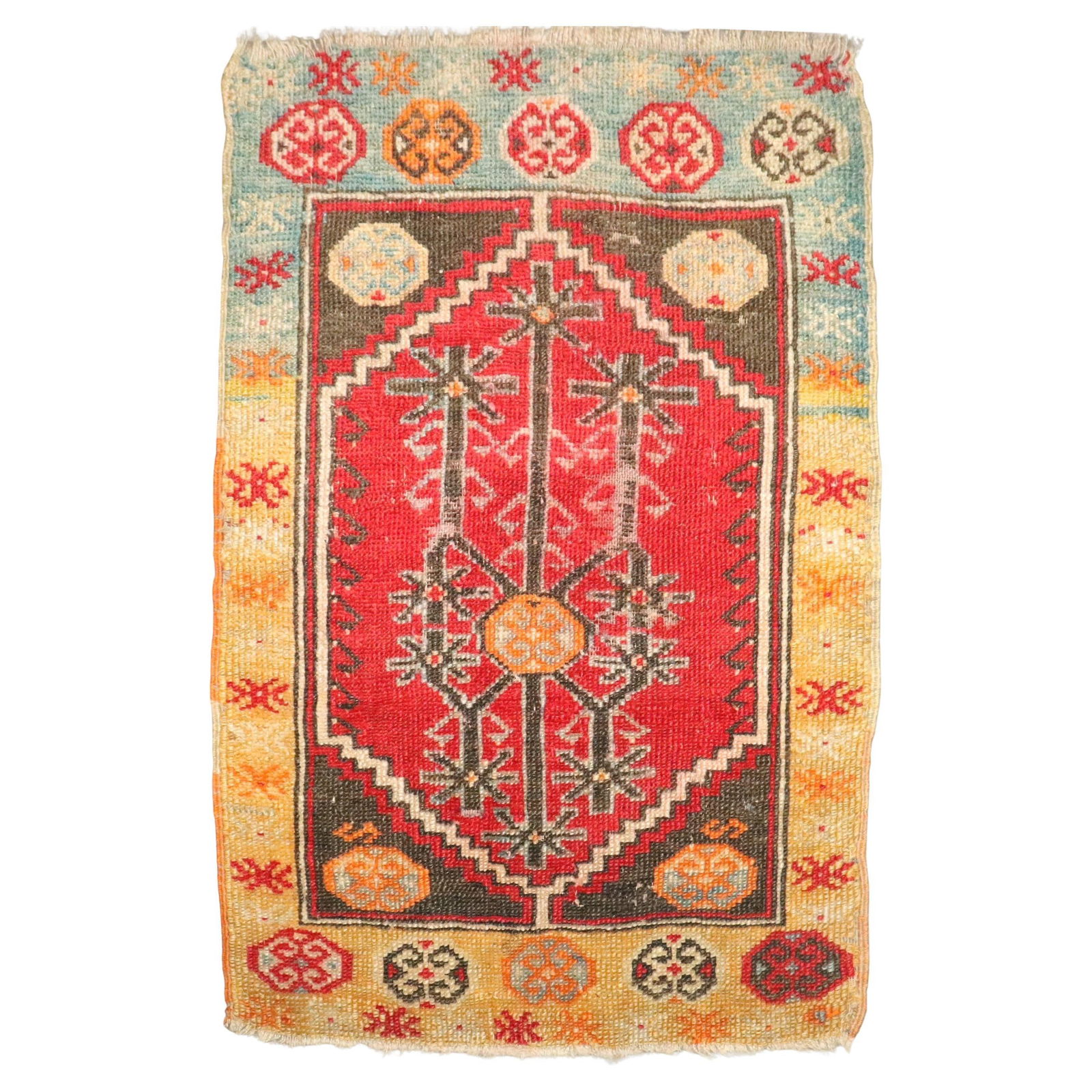 Colorful Antique Anatolian Turkish Small Tribal Rug 19 x 28 Hand-Knotted Wool: Colorful Antique Anatolian Turkish Small Tribal Rug 19 x 28 Hand-Knotted Wool Discover the beauty of this colorful antique Anatolian Turkish small tribal rug, a stunning piece from the early 20th