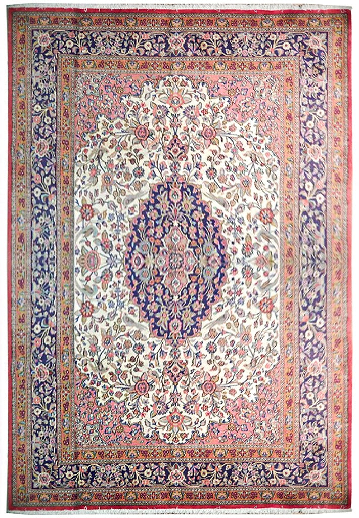 Ivory Fine Persian Qum Rug 6'11 x 10'4 KORK WOOL Handmade (1 of 6)