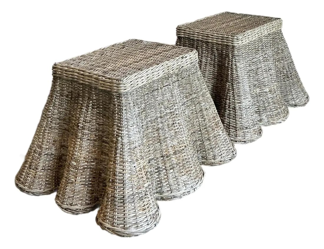 Artisan Vintage Rattan Draped Side Tables - Coastal Elegance Pair (1 of 6)