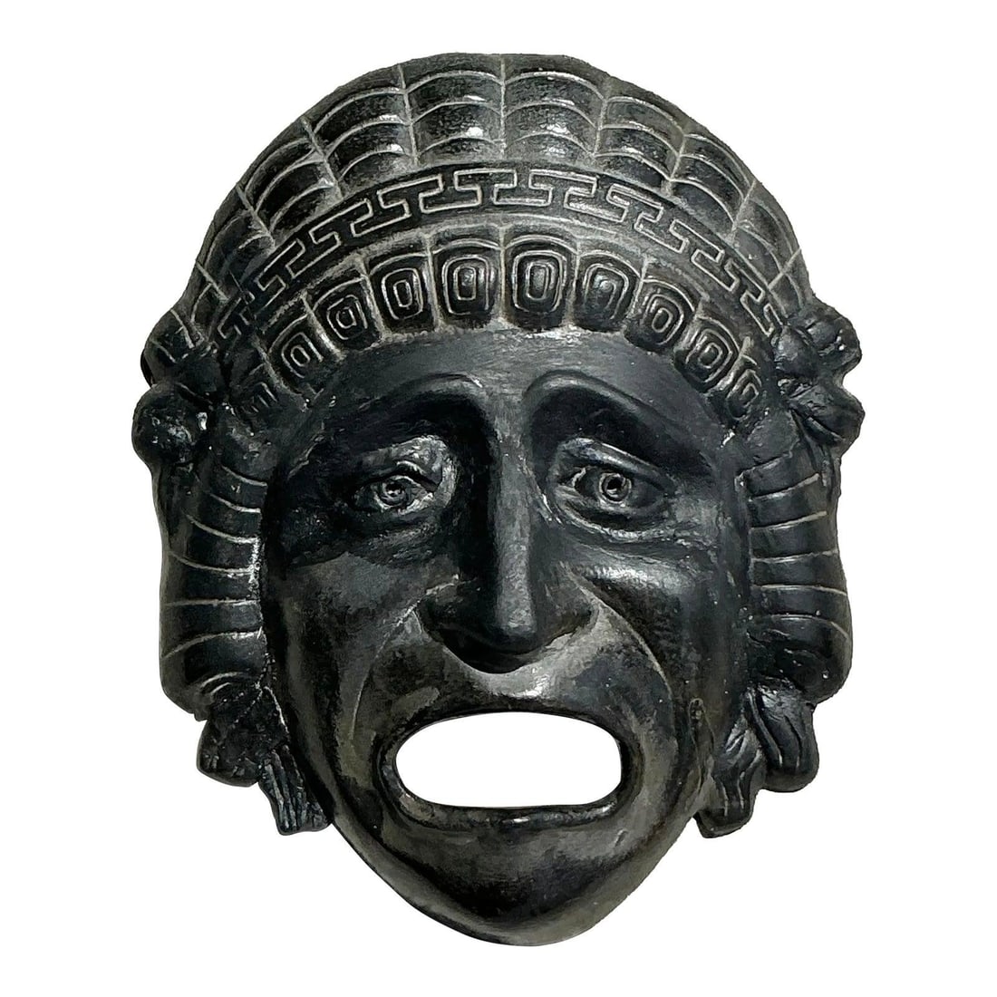 Vintage Greek Key TerraCotta Face Wall Art Plaque: Vintage Greek Key TerraCotta Face Wall Art Plaque Enhance your wall decor with this Vintage Greek Key TerraCotta Face Plaque, a striking piece that embodies dramatic flair and timeless symbolism. This