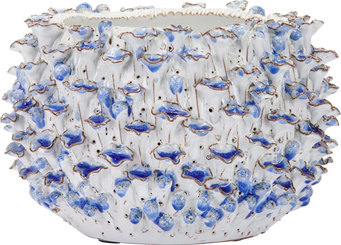 Handmade Light Blue Ceramic Oyster Mushroom Vase 6.5H 9W 9D: Handmade Light Blue Ceramic Oyster Mushroom Vase 6.5H 9W 9D This stunning artistic blue ceramic oyster mushroom vase is a perfect blend of craftsmanship and style. Handmade with a light blue finish, i