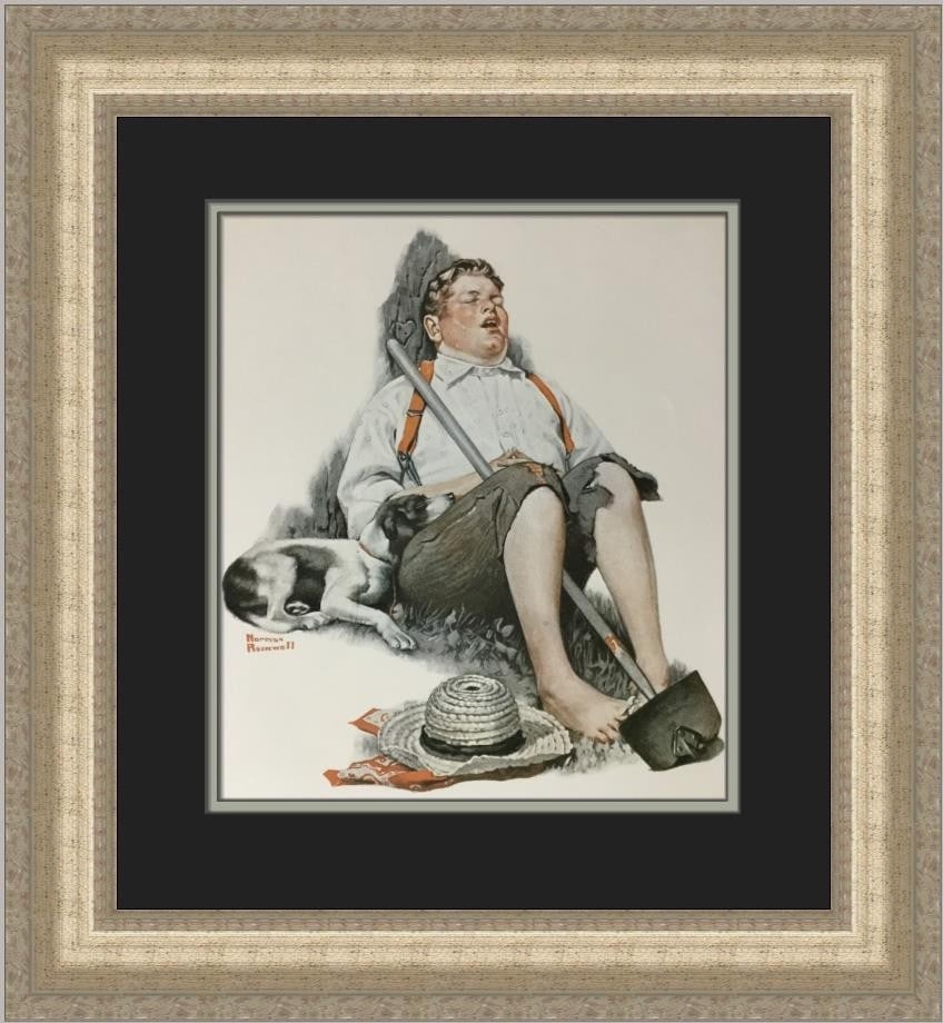 Norman Rockwell Asleep On The Job Custom Framed Art Print 21 x 19 (1 of 2)