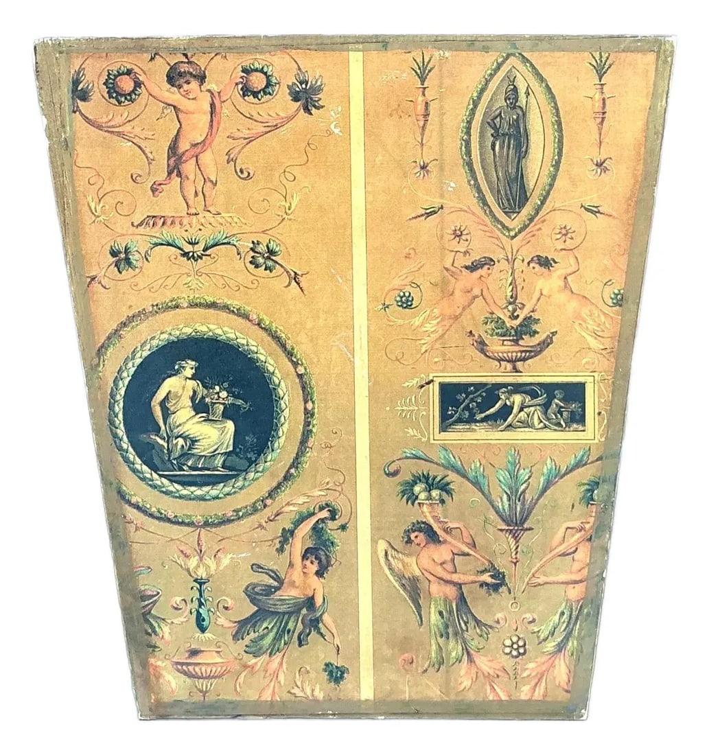 Vintage Neoclassical Waste Paper Basket with Cherub Motifs: Vintage Neoclassical Waste Paper Basket with Cherub Motifs Enhance your space with this Vintage Neoclassical Wrapped Waste Paper Basket, a perfect blend of functionality and timeless elegance. Its cla