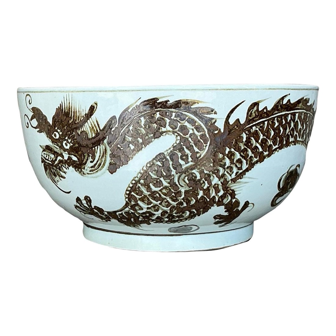 Vintage Boho Ceramic Bowl with Dragon Motif 16.25" (1 of 10)