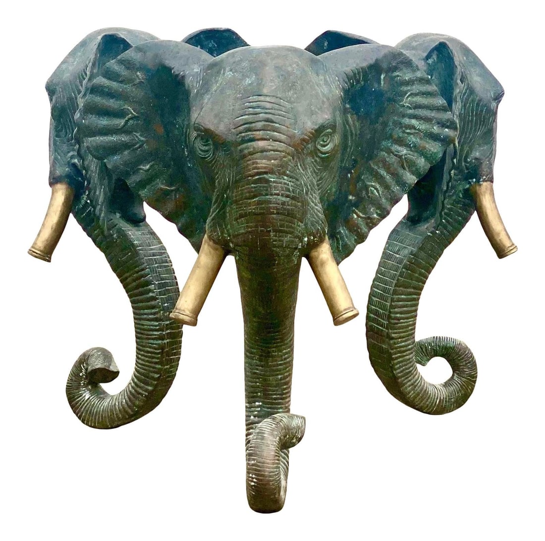 Vintage Regency Solid Bronze Elephant Table Pedestal Sculpture: Vintage Regency Solid Bronze Elephant Table Pedestal Sculpture This stunning vintage Regency elephant center table pedestal is crafted from solid bronze, showcasing exquisite sculpted details. Featuri