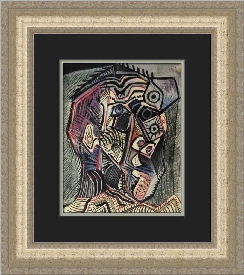 Pablo Picasso Self-Portrait III Custom Framed Print 18 x 17: Pablo Picasso Self-Portrait III Custom Framed Print 18 x 17 This exquisite custom framed print features Pablo Picasso's iconic work, Self-Portrait III. Created in 1992, this piece exemplifies the styl
