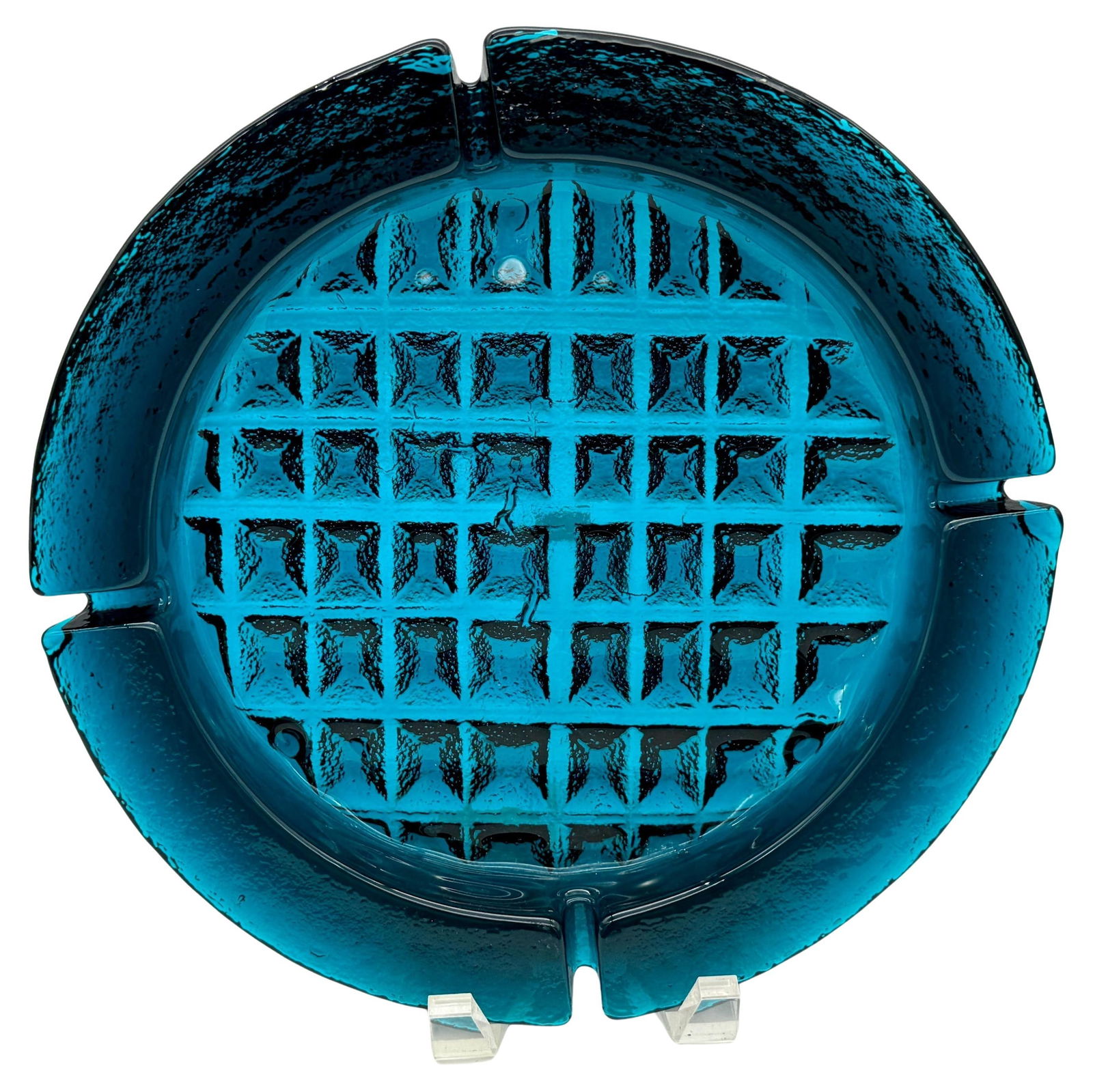 1970s Blenko Caribbean Blue Brutalist Glass Ashtray 11.5 Inch (1 of 9)
